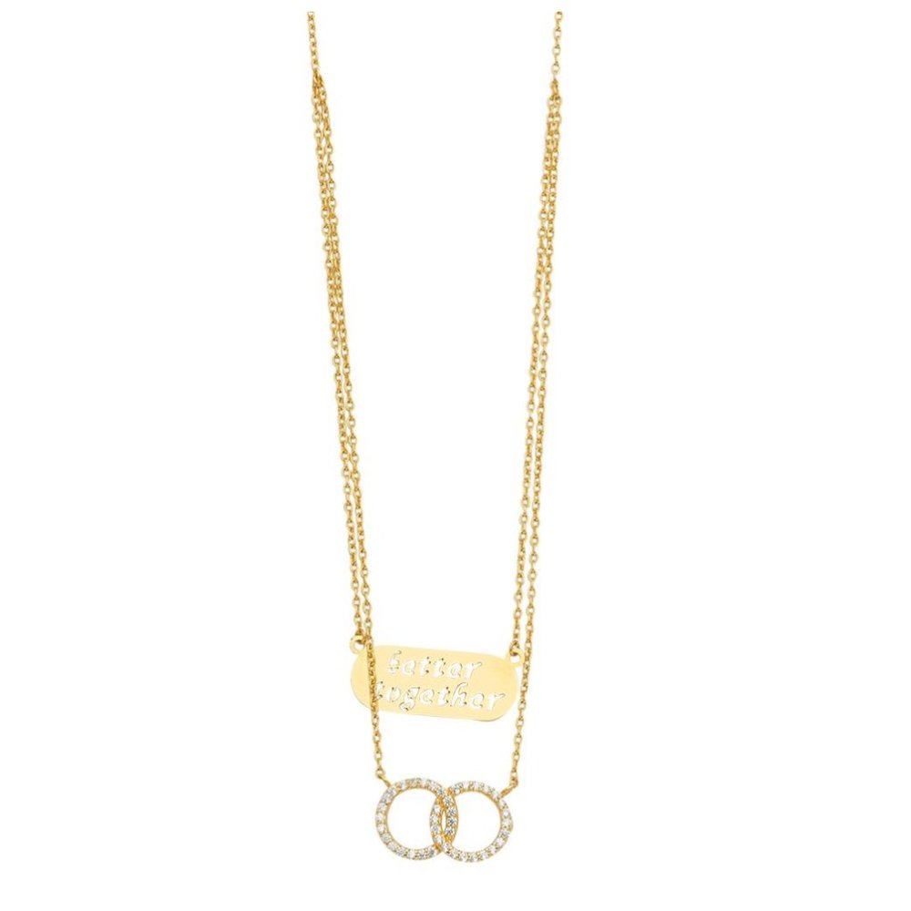 14KT GOLD DOUBLE CHAIN WITH CZ ETERNITY AND "BETTER TOGETHER" PENDANT NECKLACE